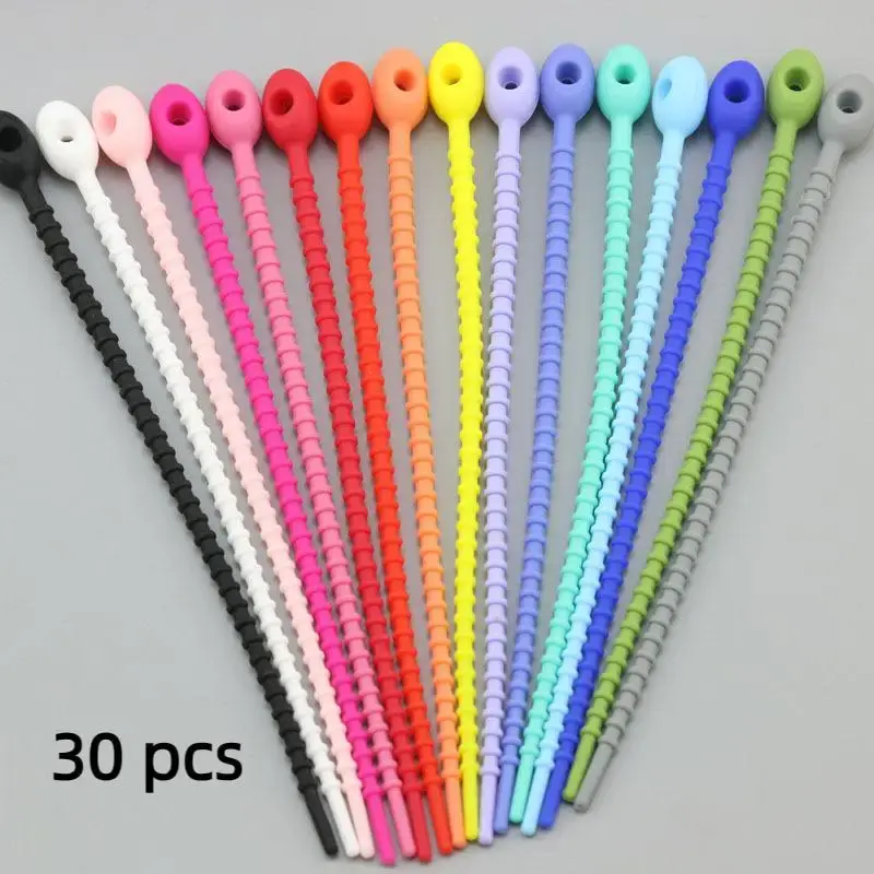 Silicone Cable Organizer Kit, 30pcs/set Reusable Cable Organizer with Zip Tie, Twist, and Clip Functions, Cord Management Sys...