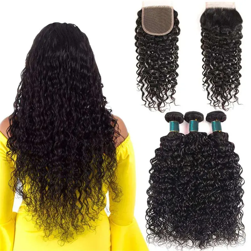Best Water Wave 3 Bundles with Closure Brazilian Human Hair-AshimaryHair.com
