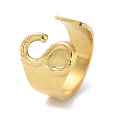 Real 18K Gold Plated 304 Stainless Steel Initial Letter Open Cuff Rings