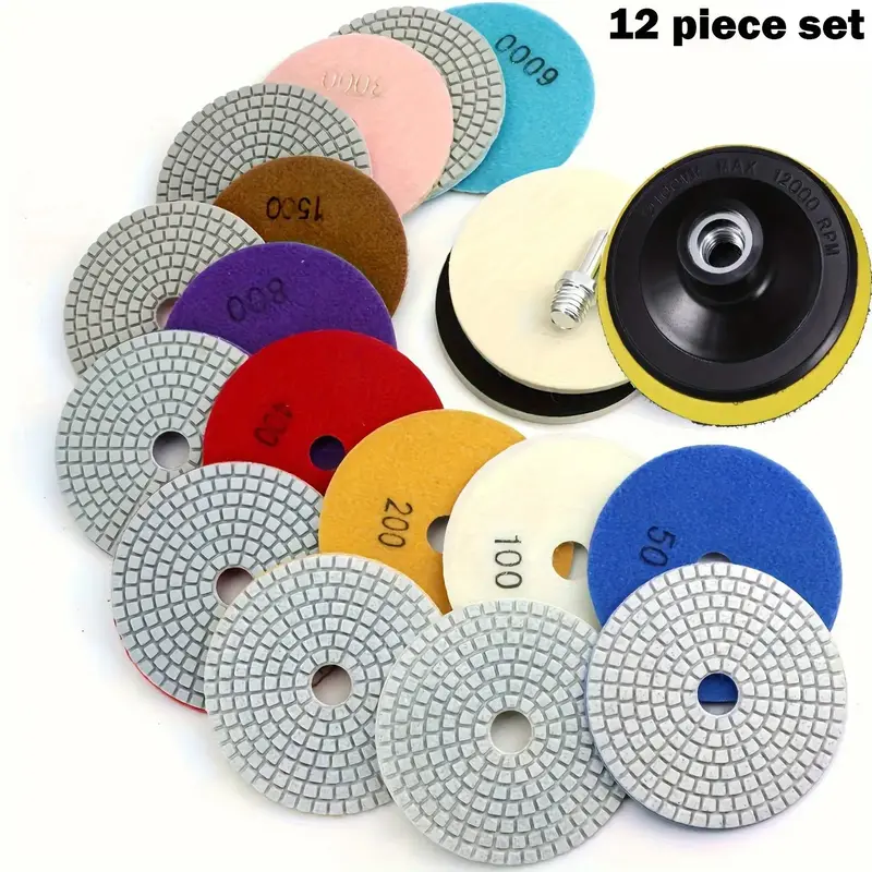 4 Inch Diamond Polishing Disc Tools Set, Work Equipment for Men, Power Tools Accessories for Concrete, Marble, Stone, Wet & ...
