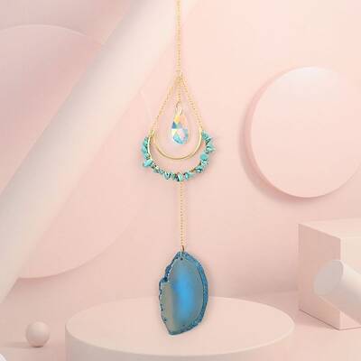Synthetic Turquoise Chip Wrapped Moon Hanging Ornaments