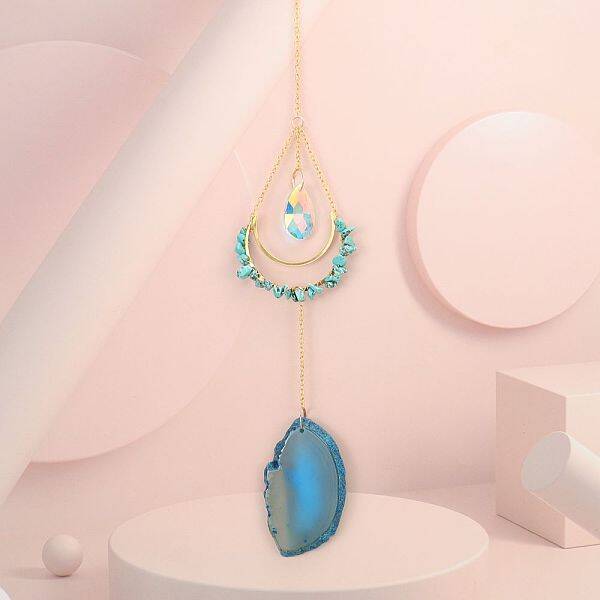 Synthetic Turquoise Chip Wrapped Moon Hanging Ornaments