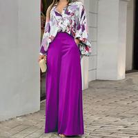 Women's Spring Suit Loose Elegant Casual Printed Shirt Top Wide Leg Pants Fashion Suit Women
