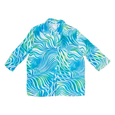 NICE DAY Shirt Blue Viscose Crazy Pattern Short Sleeve Womens UK 14