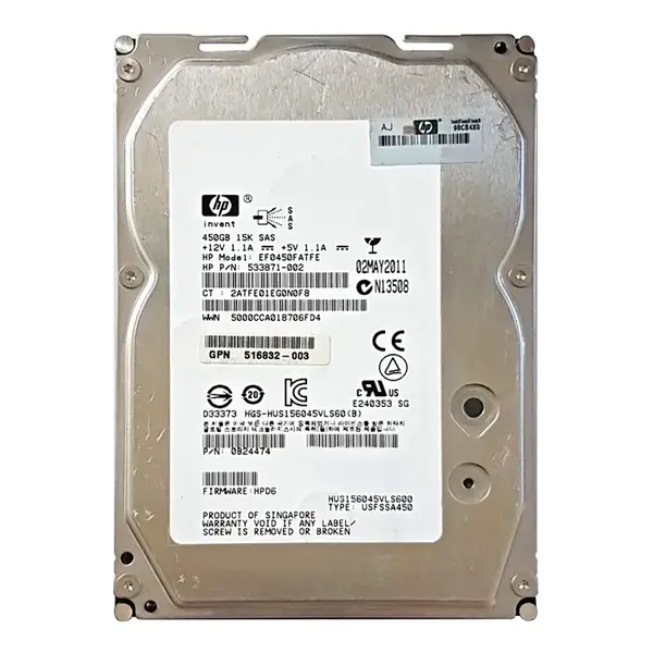 516832-003 HP 450GB 3Gb/s SAS 15000 3.5-inch Hard Drive