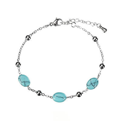 Real 18K Gold Plated Stainless Steel Synthetic Turquoise Handmade Chain Bracelets for Women