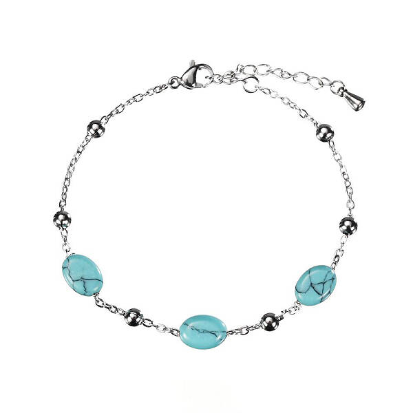 Real 18K Gold Plated Stainless Steel Synthetic Turquoise Handmade Chain Bracelets for Women