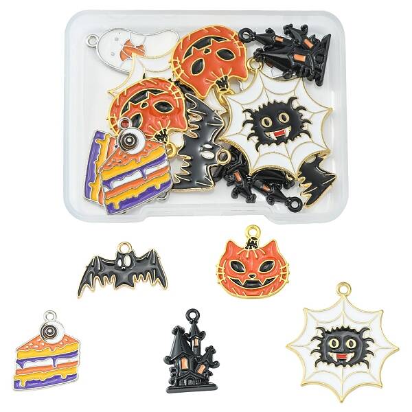 12Pcs 6 Style Halloween Theme Alloy Enamel Pendants