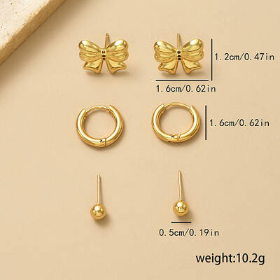 Elegant Stainless Steel Classic Bowknot & Round & Ring Earring Sets