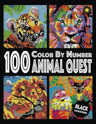 100 Animal Quest Color By Number Activity Book with 12-Color Palette - Black Backgrounds