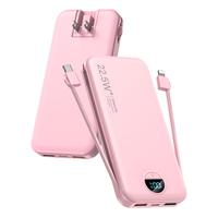 Ultra-Thin 12,000mAh Power Bank with Built-in AC Plug & Cable, USB-C PD20W Fast Charging, LED Digital Display, Portable Charg...