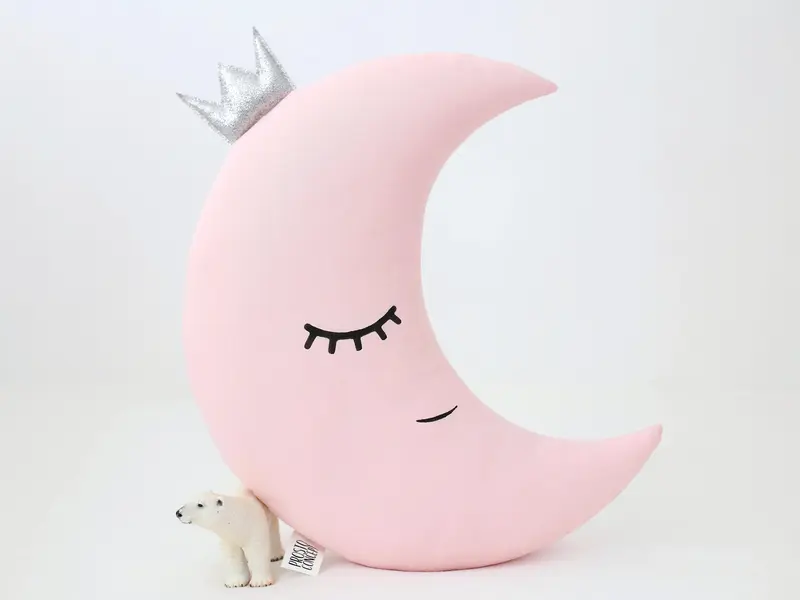 Set of 3 Pillows - White Cloud, Pale Pink Crescent Moon and Light Gray Star Pillows