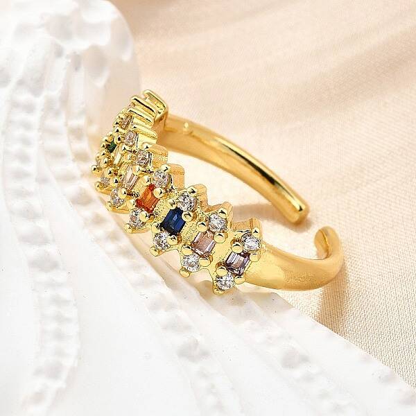 Brass Micro Pave Cubic Zirconia Cuff Rings for Women