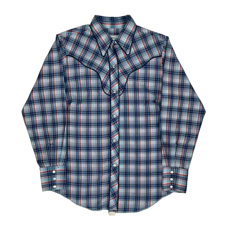 Hbarc Checked Shirt - Medium Blue Cotton
