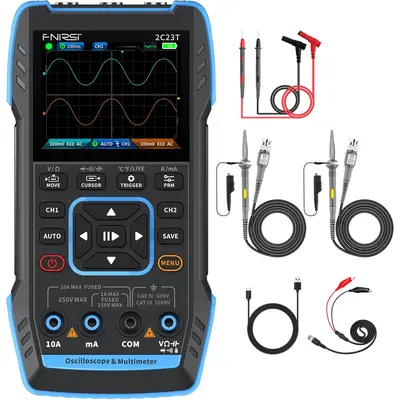 FNIRSI 2C23T 3 in 1 Handheld Oscilloscope Multimeter DDS Generator  2 Channels  10MHz Bandwidth  50MSa/s Sampling Rate  10000...