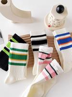 Women's 5 Pairs Contrast Stripes Print Crew Socks, Casual Moisture Wicking Socks, Soft Comfy Breathable Socks for All Seasons...