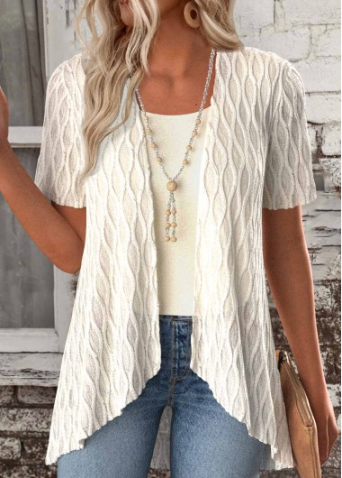 Modlily Beige Short Sleeve Fake Two Piece Twinset - L