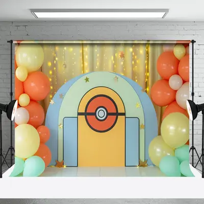 Red Pokeball Warm Light Curtain Cake Smash Backdrop