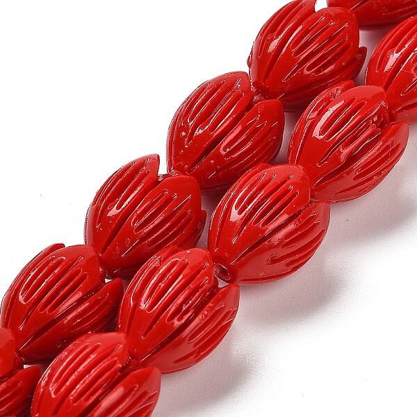 Synthetic Coral Dyed Carved Beads Strands