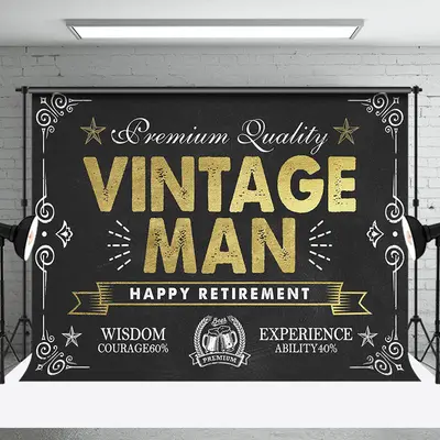 Black Gold Vintage Man Happy Retirement Backdrop - Aperturee