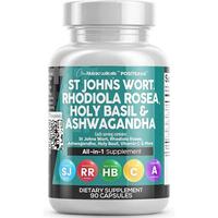 Clean Nutraceuticals St Johns Wort Rhodiola Rosea Holy Basil Ashwagandha Supplement - Mood Support for Women and Men with Vit...