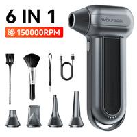 (6 IN 1)WOLFBOX 150000RPM Super Power Electric 6000mA Compressed Air Duster, Electric Leaf Blower cordless, Turbo Jet Blower,...