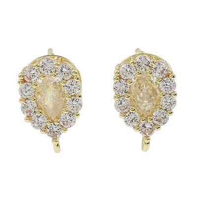 Teardrop Brass Micro Pave Clear Cubic Zirconia Stud Earring Findings