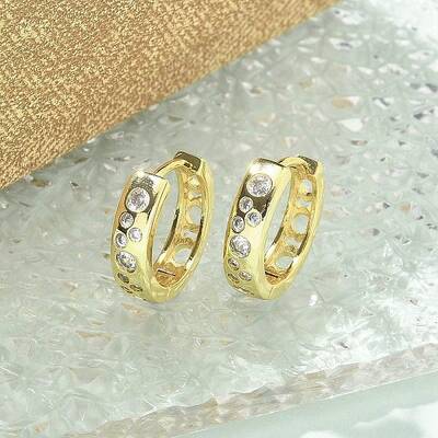 Brass Micro Pave Clear Cubic Zirconia Hoop Earrings