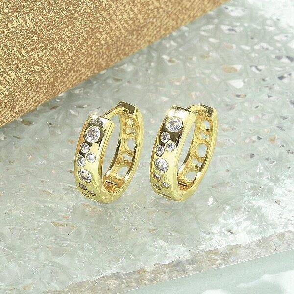 Brass Micro Pave Clear Cubic Zirconia Hoop Earrings