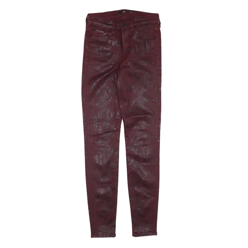 7 FOR ALL MANKIND Animal Print Jeans Maroon Denim Slim Skinny Womens W24 L29