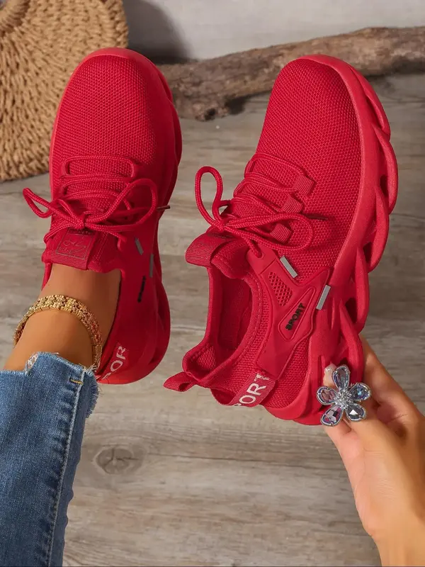 Women's Fashionable Lace Up Low Top Blade Soles Sneakers, Casual Comfortable Breathable Sports Running Shoes, All-match Basic...