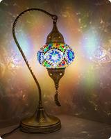 Yarra-Decor Turkish Moroccan Mosaic Table Lamp with Bronze Base - 3 Color Options Handmade Swan Neck Tiffany Mosaic Glass Bed...