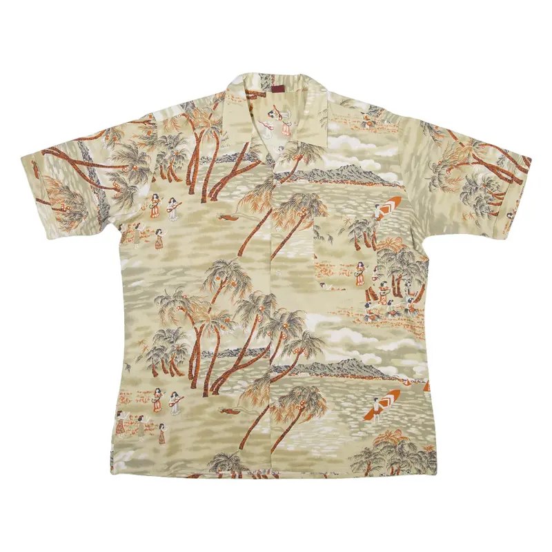 NOW Mens Hawaiian Shirt Beige Floral M
