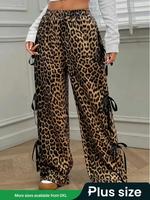 【Plus Size】Leopard Print Tie Side Pants, Casual Loose Comfy Baggy Pants for Daily Wear, Women's Bottoms for All Seasons, ...