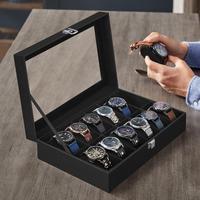 SONGMICS HOME Watch Box,  Case with Large Glass Lid, Removable Watch Pillows, Watch and Jewelry Box Organizer, fathersdaygift