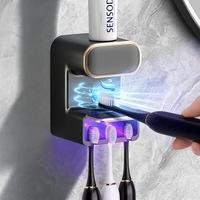 smart Automatic Toothpaste Dispenser with UV Sanitizer - Wall-Mounted 3 Slots for Family & Ki Light Toothbrush Black Plastic ...