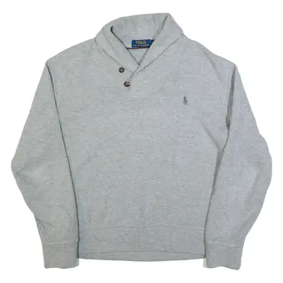 POLO RALPH LAUREN Mens Jumper Grey Button Neck Tight Knit M