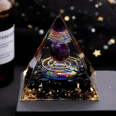 Natural Stone Amethyst Pyramid, 1 Count Inlaid Ball Decoration, DIY Home Balcony Living Room Decoration, Relieve Stress Medit...