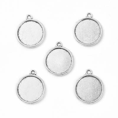 Tibetan Style Antique Silver Alloy Flat Round Pendant Cabochon Settings