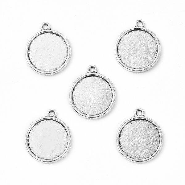 Tibetan Style Antique Silver Alloy Flat Round Pendant Cabochon Settings