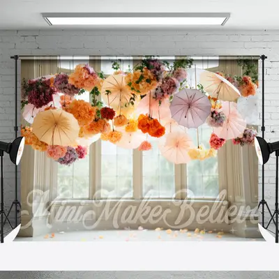 Huge Window Colored Hanging Umbrella Floral Backdrop - Aperturee