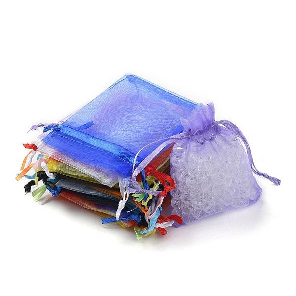 20Pcs 10 Colors Rectangle Organza Drawstring Bags