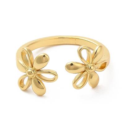 Rack Plating Brass Flower Open Cuff Rings for Women