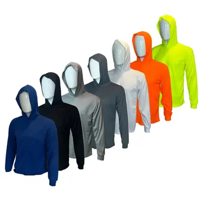 7 SHIRT PACK OF Hi Visibility ultra light weigh Long sleeve hoodie shirt / 100 % polyester birdeye Fabric for quick dry AVAIA...