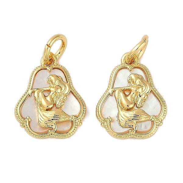 Brass Pave Natural Shell Mermaid Charms with Jump Rings