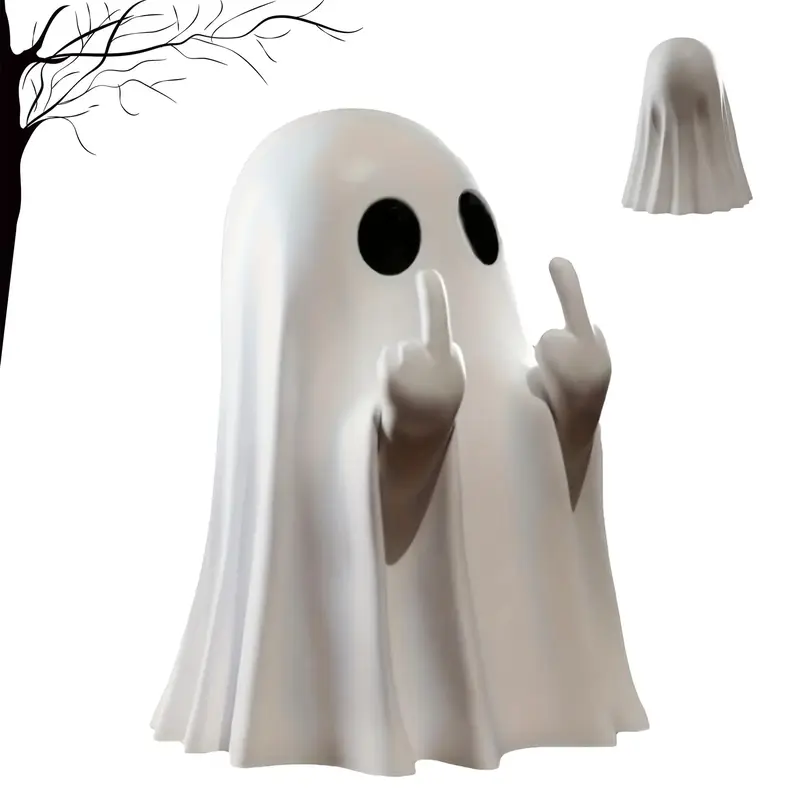 Funny Middle Finger Halloween Decoration, Spooky & Cute Ghost Figurine for Home, Desk, Party Decor, Unique Halloween Gift Ide...