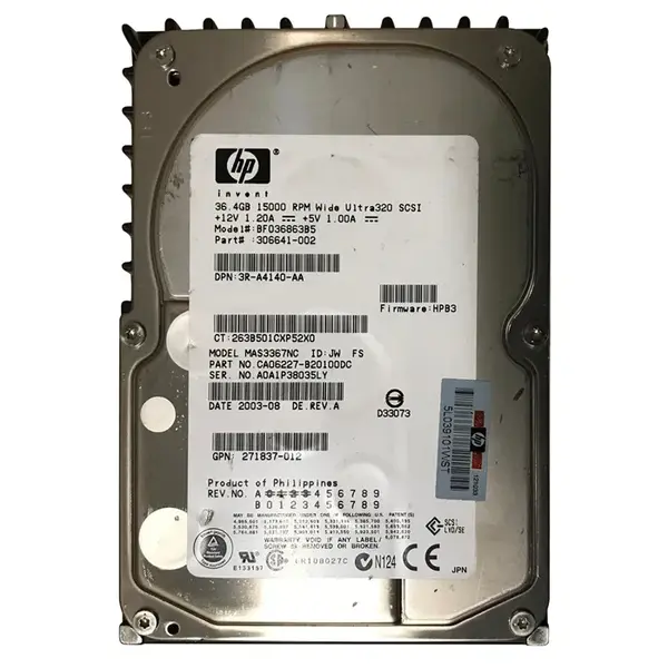 306641-002B HP 36GB 15000RPM Ultra 320 SCSI 3.5-Inch 8MB Cache Hot Swap Hard Drive