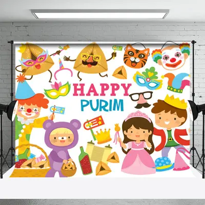 Hamantashen Clown Happy Purim Backdrop For Kids - Aperturee