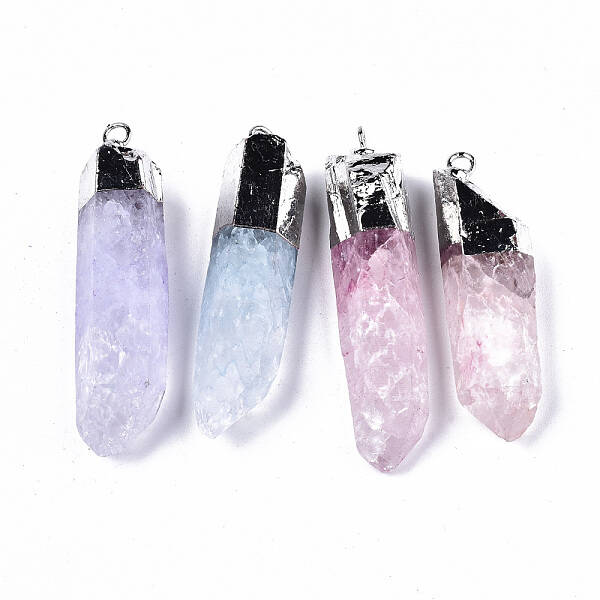 Electroplate Natural Quartz Crystal Pendants