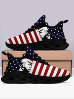 Fashionable Random American Flag Print Lace Up Sneakers,  Trainers for Men, Casual Comfortable Breathable Sports Running Shoe...